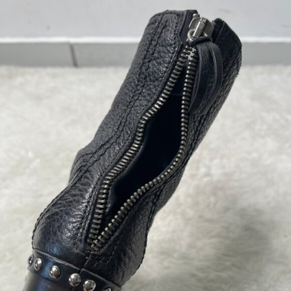 Miu Miu Women's Black Leather Heeled Lace Up Wooden Boots Size 40 - Picture 16 of 16